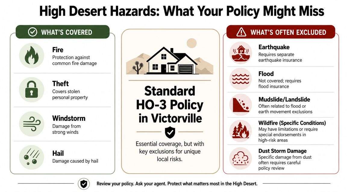 image 2 Homeowners Insurance in Victorville CA: Best Rates 2026 If you're shopping for Homeowners Insurance in Victorville CA, don't treat this like a commodity purchase. A cheap policy that leaves out the risks that matter in the High Desert can cost you far more than a higher premium ever would. The smart move is to understand what the policy does, what it leaves out, and what underwriters are looking at when they decide whether they even want the risk. High Desert Hazards What Your Standard Policy Excludes