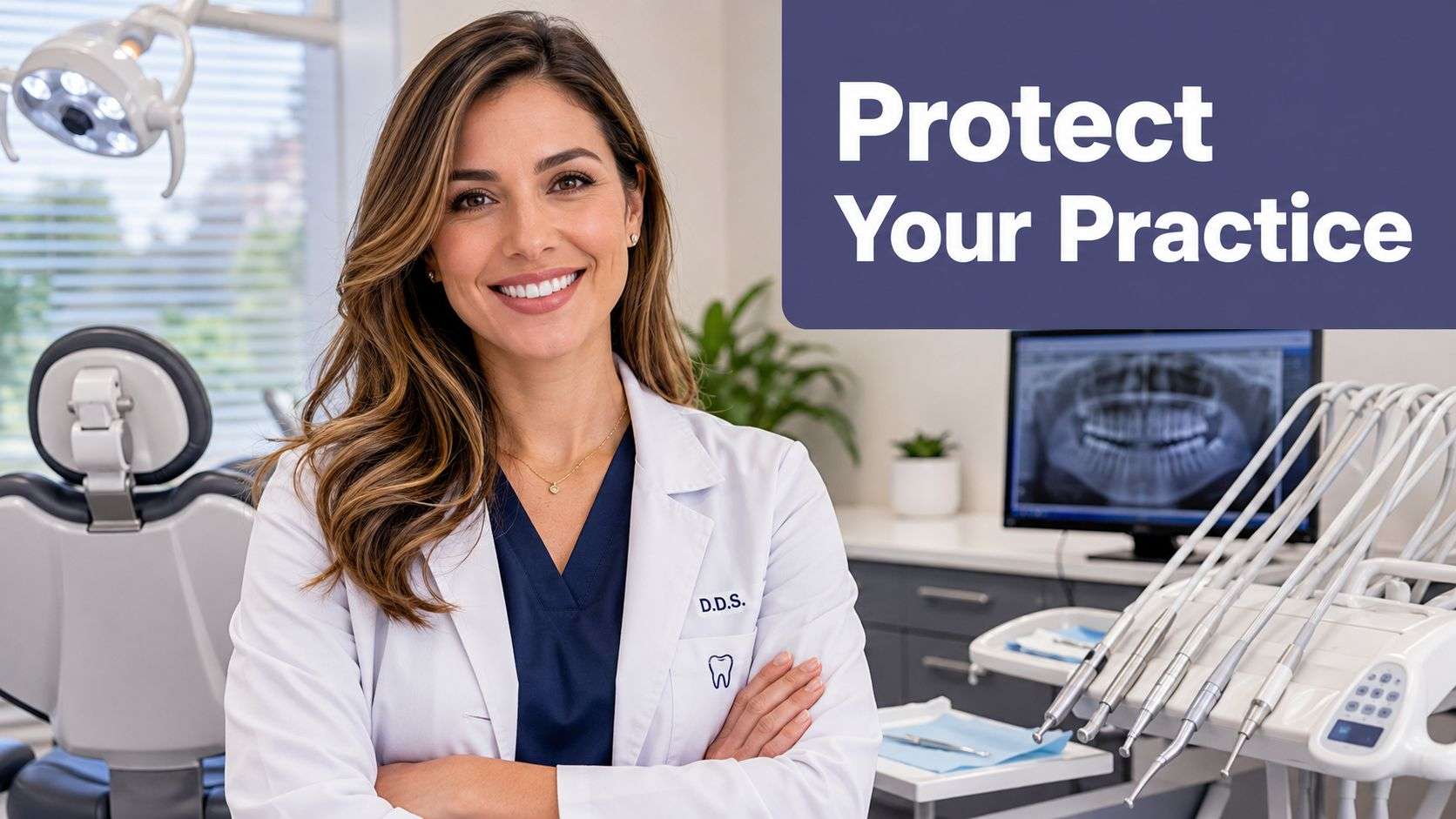 malpractice insurance for dentists victorville dentist Malpractice Insurance for Dentists Victorville: 2026 Guide For dentists evaluating malpractice insurance for dentists Victorville, the question isn't whether claims happen only to careless providers. It is whether your current coverage matches the way you practice in California's High Desert. A smiling female dentist in a white coat stands in a professional dental office, promoting practice protection.