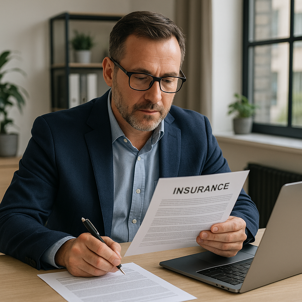 blog 3 Blog Blog Home Blog A business owner reviewing liability insurance paperwork in a California office